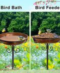 38-Inch Freestanding Outdoor Bird Bath With Detachable Feeder Bowl Sturdy Metal Stake Vintage Bronze Finish in garden