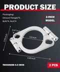 Heavy Duty Split Exhaust Flange Repair Kit Built For Grease Monkeys And Road Trippers Featuring Rock Solid Two And Two Point Five Inch Designs To Plug Gaps And Save Your Ride, shown in 2-inch size with dimensions.