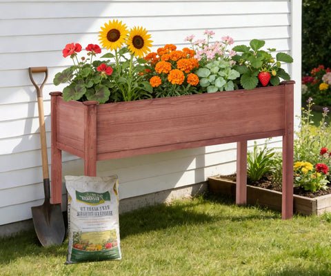 Waist Height Raised Garden Bed With Legs Solid Wood Planter Box On Stand With Liner For Outdoor Use 48 X 24 X 30 Inches displayed outdoors