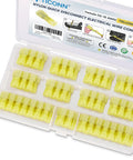 Heavy Duty Nylon Spade Connector Kit Featuring Thick Tinned Brass Insulated Crimp Wire Connectors For Seamless Automotive Wiring Jobs in a clear storage case.