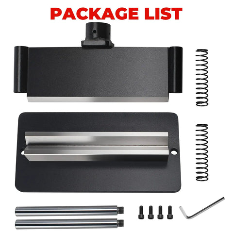 12-Inch Press Brake Attachment For 12-20 Ton Hydraulic Press components displayed, including metal bender parts and screws.