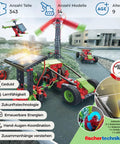 Green Energy Construction Kit With 343 Parts Multicolor STEM Build Set For Hands On Learning And Awesome Interactive Fun And Endless Creative Builds Ideal For Intermediate Makers And Future Engineers. Model kit with solar panel, wind turbine and car