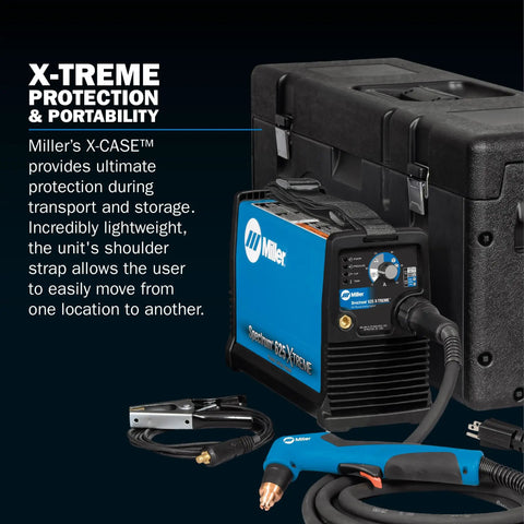 Spectrum 625 X-TREME Plasma Cutter Machine With XT40 Torch And 20 Foot Cable for portable cutting shown with X-CASE