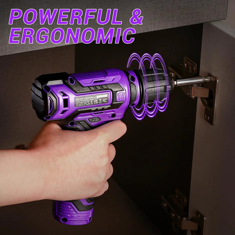 Cordless Drill 12V Power Drill Set With LED Light 800 RPM Small Drill With Three Eighths Inch Keyless Chuck in use on screw