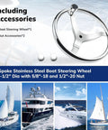 3 Spoke Stainless Steel Boat Steering Wheel With Turning Knob 13.5 Inch Diameter Marine Helm Wheel With Easy Grip And Dual Mounting Nuts