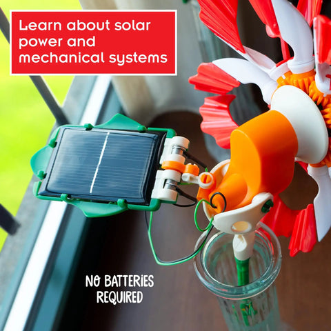 SolarFlower Ruby Ripple STEM Kit Build A Motorized Solar Powered Flower With Spinning Colorful Petals An Educational Gift For Kids Ages 8 And Up Adults solar panel and petals close-up