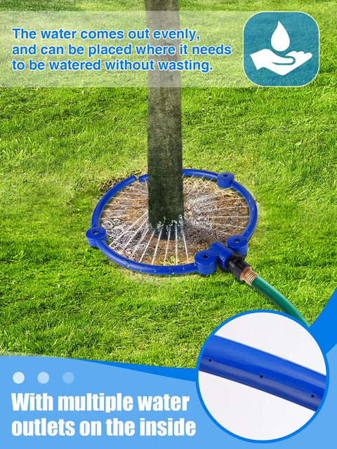 Two Pack 360 Degree Tree Water Sprinkler Ring Kit Adjustable Root Irrigation With Y Hose Splitters around tree base