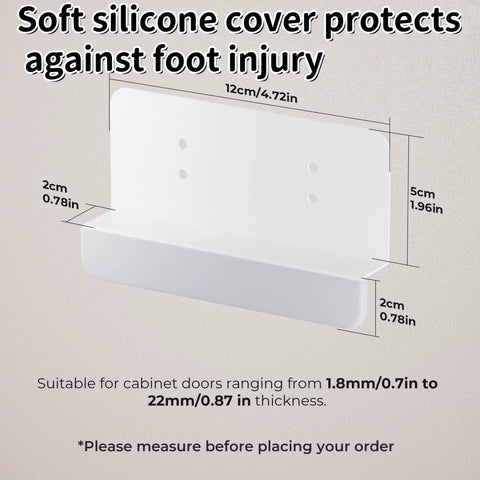 Dimensions of Under Cabinet Foot Pull Hands Free Trash Drawer Opener with Adhesive Strips and Screws, showing 12cm width and 2cm thickness