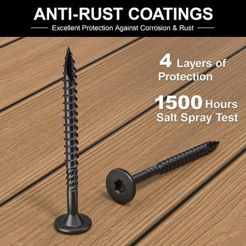 Heavy Duty Wood Screws With Star Drive For Decks And Timber Projects, Rust Resistant Outdoor Grade Screws in black finish