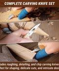 Pro Grade Beginner Friendly Wood Carving Kit For Beginners And Kids with detail, chip, roughing knives in action