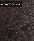Close-up of waterproof black leather surface with water droplets for Large Leather Repair Patch Self Adhesive Tape For Furniture And Home Decor.