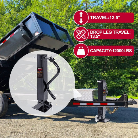 Heavy Duty 12000 Lbs Trailer Jack With WeldOn Square Tube Sidewind Crank 12.5 Inch Vertical Travel Drop Leg And Foot Plate For RVs