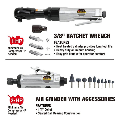 Beefed-Up 71-Piece Pneumatic Air Tool Kit With 1/2 Inch Impact Wrench, 3/8 Inch Ratchet, Air Hammer, Die Grinder, and Accessories