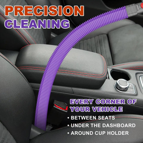 Must-Have Dryer Vent Cleaning Kit flexible hose demonstrated in car interior for lint removal in tight spaces like seat gaps