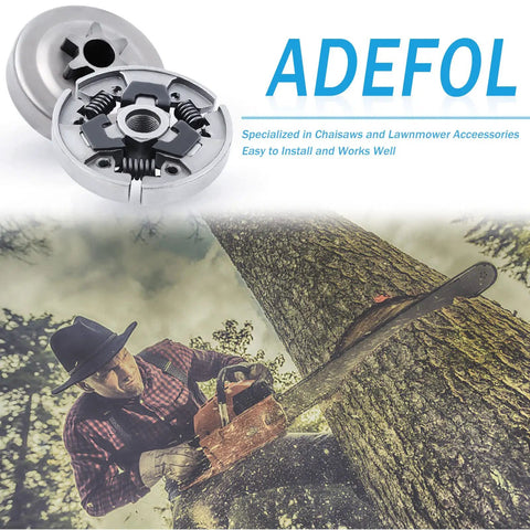 Close-up of 7 Piece Chainsaw Sprocket Clutch Drum Kit for 017 018 021 023 MS170 MS180 MS210 MS230 MS250 Chainsaw on tree background.