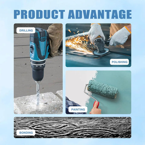 Epoxy Putty 10 Oz 280 G Fast Fix That Bonds Fills Leaks Cracks Holes in scenes of drilling, polishing, painting, bonding.