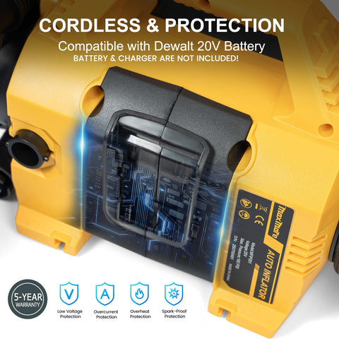 Cordless Tire Inflator Deflator With 160 PSI High Pressure Digital Gauge Auto Shut Off LED Light Compatible With DeWalt 20V Max Battery