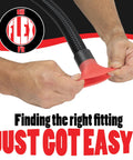 Hands adjusting Sili Flex fitting on 10 Foot Dust Collection Hose Kit With 8 Attachments For Most Power Tools And Shop Vacuums