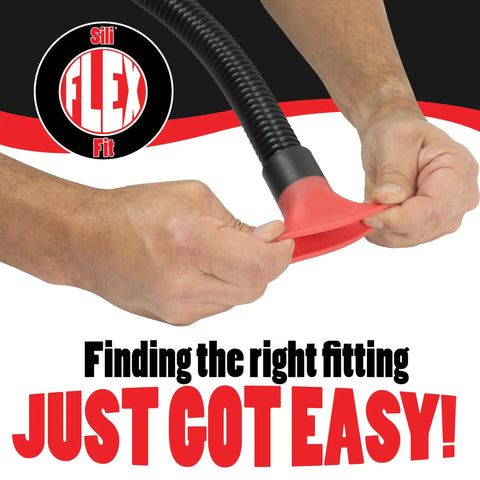 Hands adjusting Sili Flex fitting on 10 Foot Dust Collection Hose Kit With 8 Attachments For Most Power Tools And Shop Vacuums