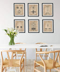Dining room with Steampunk Patent Print Wall Art Set For Engineers 8x10 Unframed Prints Featuring Dope Electrical Coil Invention History.