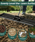 Heavy Duty Lawn Leveling Rake With 67 Inch Long Ergonomic Handle, 42 By 10 Inch Landscape Rake for soil leveling in garden