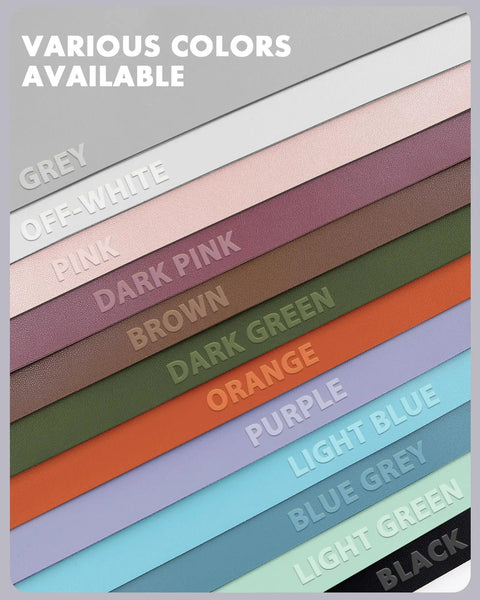 Color options for Double Sided Leather Desk Pad With Eco Cork Backing, including grey, pink, brown, green, orange, and more.