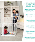 Parent with children using 56 to 130 Inch Wide Baby Gate and Play Yard, 2 in 1 Adjustable Safety Gate for Doorways and Bottom of Stairs