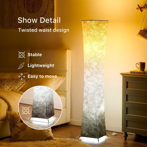 61 Inch Tall Floor Lamp With Remote, Modern Column LED Floor Light in bedroom, showcasing brown gradient lampshade.