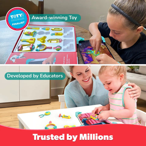 Tech Powered Doctor Kit For Kids Tacto Doctor Interactive Pretend Playset With 12 Tools And 3 Games STEM Learning Toy For Ages 4 To 10 Roleplay Gift For Boys And Girls Tablet Not Included, child using tablet clinic tools