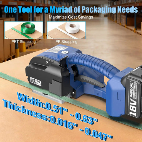 Pro Electric Strapping Machine For One Half To Five Eight Inch Pet Straps Portable Auto Tensioning Box Sealer on PET strapping