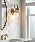 Brinley 11.5 Inch Wall Sconce In Champagne Bronze With Clear Glass Mason Jar Look 1 Light Industrial Farmhouse Style Vintage Wall Mount
