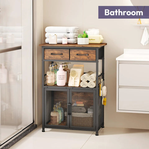 Go To Coffee Bar Cabinet With Drawers And Hooks, 20.47 Inch Wide Kitchen Storage Station used as bathroom organizer