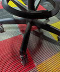 Set Of Five 2 Inch Swivel Caster Wheels Featuring M10 X 25mm Threaded Stem For Fast Office Chair Replacement on a colorful floor.