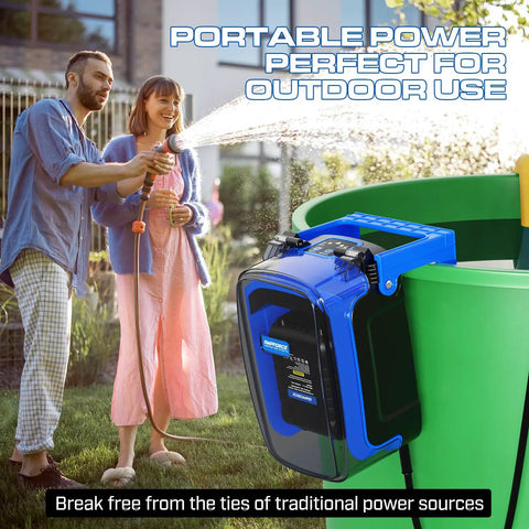 Couple using 20V Cordless Submersible Water Transfer Pump With 1003 GPH, No Cord Hassle Portable Sump Pump