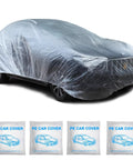 4 Pack Universal Disposable Car Covers Waterproof Plastic Car Cover For Outdoors Weather Protection Elastic Hem Fit For Sedans SUVs And Cars Size Large covering a vehicle outdoors