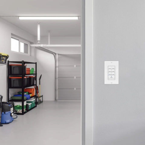 Garage interior with wall-mounted 1875 Watt Seven Button Countdown Timer Switch Set It And Forget It With 60 Minute Delay