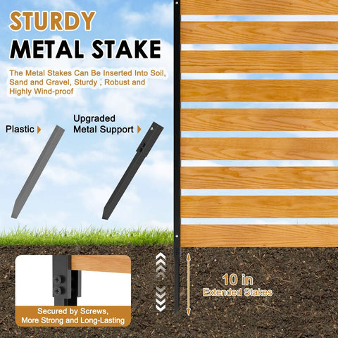 Wood Outdoor Privacy Fence Screen For Air Conditioner Unit, Trash Can Enclosure And Pool Gear, metal stake details.