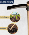 16 Inch Hand Pick Axe With Forged Steel Blade And Dual Headed Mattock Adze Garden Hoe perfect for digging and loosening soil