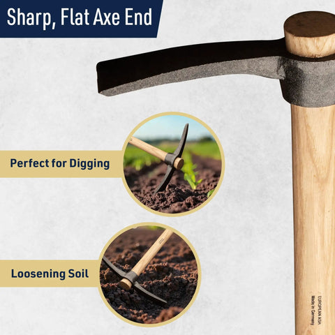 16 Inch Hand Pick Axe With Forged Steel Blade And Dual Headed Mattock Adze Garden Hoe perfect for digging and loosening soil
