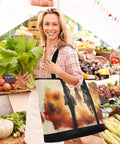 Woman shopping at a farmers market with an Insulated Cooler Tote Beast With Large Capacity For Shopping Picnics Beach And Travel Leak Proof.