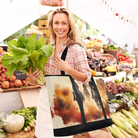Woman shopping at a farmers market with an Insulated Cooler Tote Beast With Large Capacity For Shopping Picnics Beach And Travel Leak Proof.