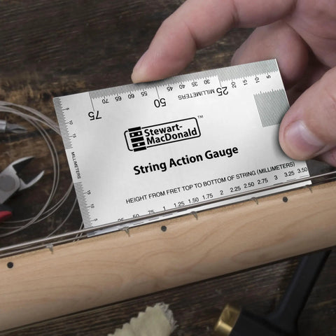 Guitar Setup Essentials With Precision Fret Tool Trio Metric Action Gauge Fret Rocker And Fret Kisser For Exact String Height Nut Saddle And Pickup Alignment And Fret Diagnostics Pro Grade on guitar neck
