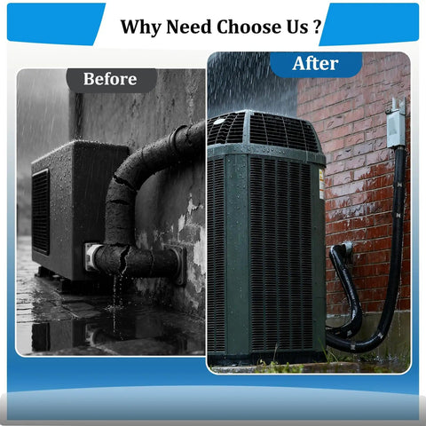 Before and after of HVAC unit using 4 Layer HVAC Copper Pipe Insulation Cover For Outdoor Use, 78x10.2 Inch 600D Oxford Line Wrap
