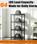 No Drama Four Tier Plastic Shelving Unit For Tight Layouts, 53 Inch Tall black rack supporting weights in bright room