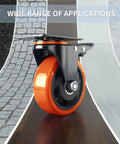 Tough As Nails 3 Inch Caster Wheels Set Of 4 Heavy Duty Locking Brakes showcasing orange polyurethane wheel and stainless steel frame.