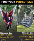 Comparison of standard and XXL hammock chairs, highlighting XXL Hammock Chair For Adults Large 70.9 By 47.2 Inch Swing Seat with person seated.