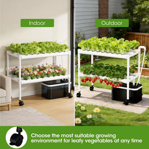 Vertical Hydroponics Growing System With Wheels For Easy Grab And Go Move Space Saving 54 Plant Sites in indoor and outdoor setting