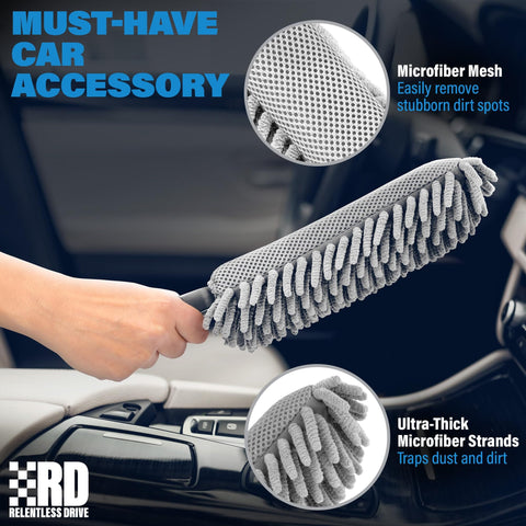 Car Interior Duster For Quick Cleanups In The Glovebox Lint Free Scratch Free Dashboards And Surfaces, microfiber strands in car.