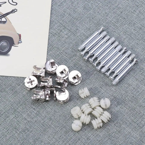 24 Piece Built Tough Cam Bolt And Nut Set With Locking Cam Fittings Iron And Nylon Construction Flush Surface Design
