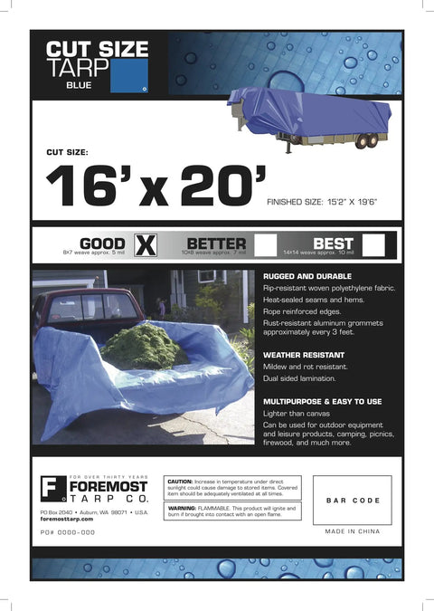 Heavy Duty Blue Poly Tarp 16x20 Feet For Any Job, Multi Purpose Weatherproof Shelter With Tight Woven Polyethylene, Heat Sealed Seams
